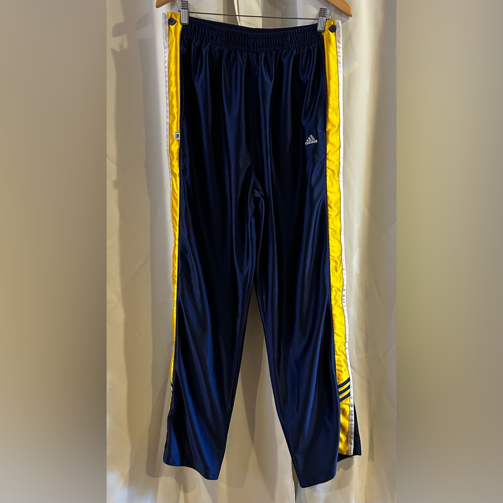 Adidas Pants Mens Large Vintage Break Away Snap Sides Blue Yellow Tear Away